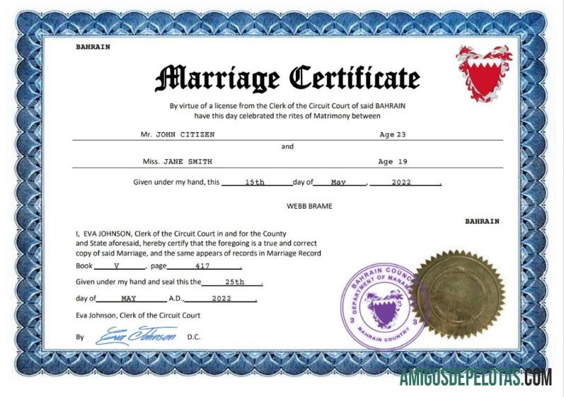 Para baixar modelo Word e PDF de certidão de casamento do Bahrein